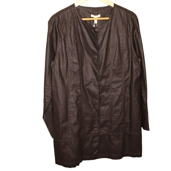 Eileen Fisher Linen Jacket Womens Size Medium Brown Long Topper NEW - Picture 1 of 8